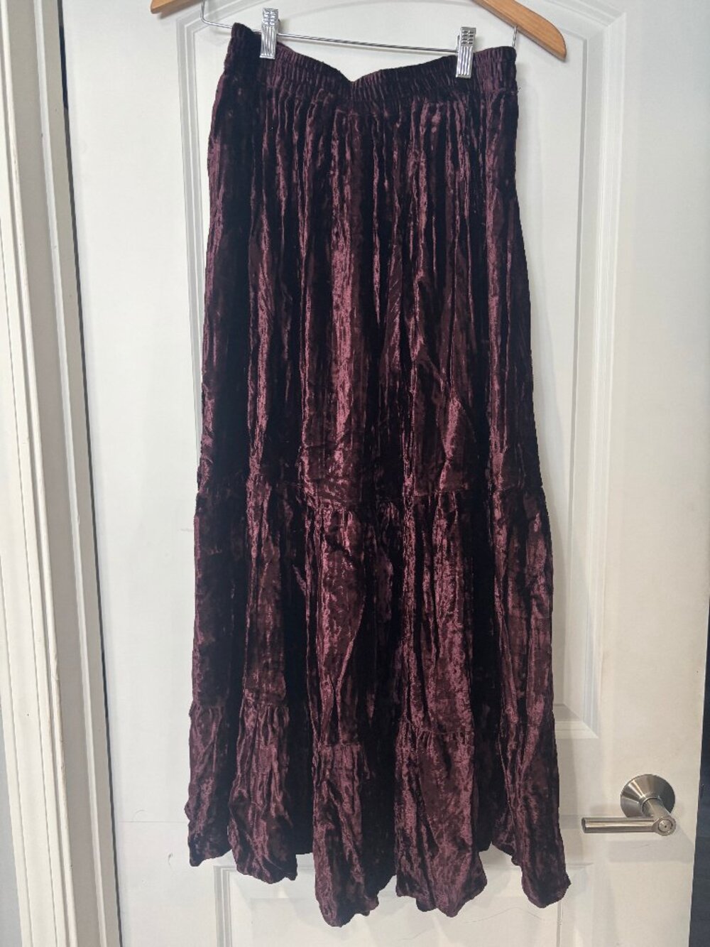Vintage Y2K Mixit Whimsigoth Brown Crushed Velvet Tiered Maxi Skirt Size Large